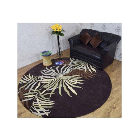 GLITZY RUGS 8 x 8 ft. Hand Tufted Wool Floral Round Area RugBrown UBSK00666T0004B8